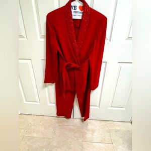 Glamorous red beaded pants suit